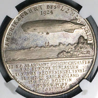 1924 NGC MS 65 Zeppelin World Tour Hugo Eckener USS Los Angeles Silver Medal POP 1/0 (24091301C)