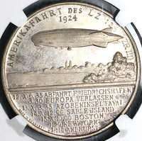 1924 NGC MS 65 Zeppelin World Tour Hugo Eckener USS Los Angeles Silver Medal POP 1/0 (24091301C)