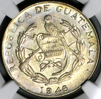 1946 NGC AU 58 Guatemala 1/4 Quetzal Tropical Bird Silver Coin (24101201C)