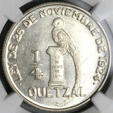 1946 NGC MS 63 Guatemala 1/4 Quetzal Bird Silver Mint State Coin (24092903D)