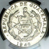 1946 NGC MS 63 Guatemala 1/4 Quetzal Bird Silver Mint State Coin (24092903D)