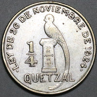 1949/8 Guatemala 1/4 Quetzal Bird AU 25k Rare Silver Coin (23123107R)