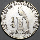 1949/8 Guatemala 1/4 Quetzal Bird AU 25k Rare Silver Coin (23123107R)