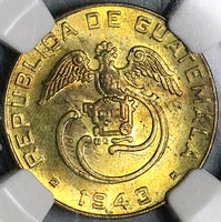 1943 NGC MS 63 Guatemala 1 Centavo Quetzal Bird Key Date Brass Coin (25022201C)