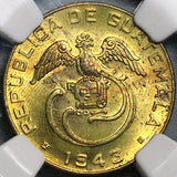 1943 NGC MS 63 Guatemala 1 Centavo Quetzal Bird Key Date Brass Coin (25022201C)