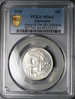 1956 PCGS MS 64 Guatemala 25 Centavos Maya Girl Mint State Silver Coin (25040502C)