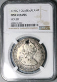 1773 NGC Fine Guatemala 4 Reales Spain Colonial Charles III Rare Silver Coin POP 1/0 (24102005C)