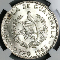 1963 NGC MS 65 Guatemala 50 Centavos White Nun Orchid Flower Silver Coin (23092202C)