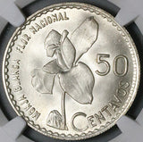 1963 NGC MS 66 Guatemala 50 Centavos White Nun Orchid Silver Coin (24092401C)