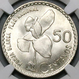 1963 NGC MS 66 Guatemala 50 Centavos White Nun Orchid Silver Coin (24092401C)