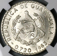 1963 NGC MS 66 Guatemala 50 Centavos White Nun Orchid Silver Coin (24092401C)