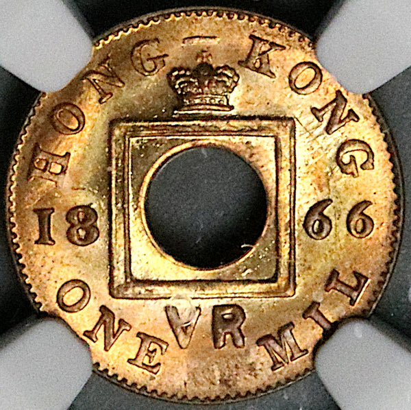 1866 NGC MS 66 RB Hong Kong 1 Mil Victoria Britain Empire Gem Coin (25030302C)