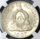 1937 NGC MS 64 Honduras 1 Lempira Chieftain 90% Silver Coin (24121401D)