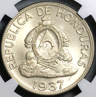 1937 NGC MS 64 Honduras 1 Lempira Chieftain 90% Silver Coin (24121401D)