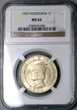 1937 NGC MS 64 Honduras 1 Lempira Chieftain 90% Silver Coin (24121401D)