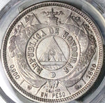 1890 PCGS AU 50 Honduras 1 Peso Standing Liberty Silver Coin POP 1/5 (25031801C)