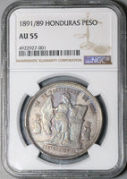 1891/89 NGC AU 55 Honduras Peso Overdate Standing Liberty Silver Coin (24070202C)