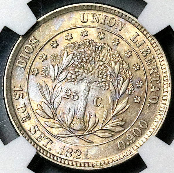 1871 NGC AU 58 Honduras 25 Centavos Tree 50th Anniversary Silver Coin (25012201C)