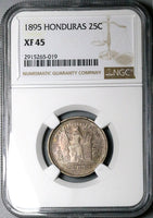 1895 NGC XF 45 Honduras 25 Centavos Standing Liberty 12k Rare Silver Coin POP 2/1 (24071401C)