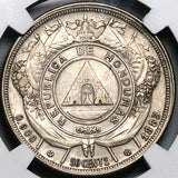 1885 NGC XF 45 Honduras 50 Centavos Pyramid Standing Liberty Silver Coin POP 1/5 (24071402C)