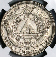 1885 NGC XF 45 Honduras 50 Centavos Pyramid Standing Liberty Silver Coin POP 1/5 (24071402C)