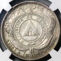 1886/5 NGC VF Honduras 50 Centavos Pyramid Rare Overdate Silver Coin POP 1/0 (24062102C)