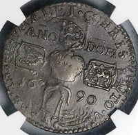 1690 NGC AU 53 James II Ireland Crown Gun Money King Horse Overstruck Pedigree Coin (24021702C)