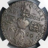 1690 NGC AU 53 James II Ireland Crown Gun Money King Horse Overstruck Pedigree Coin (24021702C)