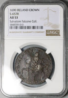 1690 NGC AU 53 James II Ireland Crown Gun Money King Horse Overstruck Pedigree Coin (24021702C)