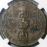 1690 NGC AU 58 James II Ireland Crown Gun Money Rare Coin POP 1/0 (24062501C)