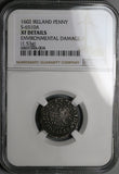 1602 NGC XF Ireland Elizabeth I Penny Harp Shield Tower Mint Coin (24031603C)