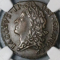 1689 NGC AU James II Ireland Shilling Jan Gun Money Rebellion Coin (24032602C)