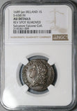 1689 NGC AU James II Ireland Shilling Jan Gun Money Rebellion Coin (24032602C)