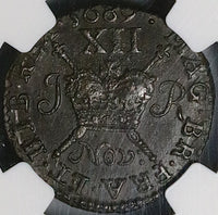 1689 NGC UNC James II Ireland Shilling Nov Gun Money Rebellion Coin POP 1/0 (24032701C)