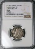 1534 NGC VF 20 Ireland Henry VIII Anne Boleyn 4 Pence Groat Harp Silver Coin (24111004C)