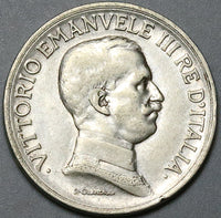 1917 Italy 1 Lira VF Horses Chariot Quadriga Rome Mint Silver Coin (24052806R)