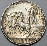 1917 Italy 1 Lira XF Horses Chariot Quadriga Rome Mint Silver Coin (24052808R)