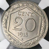 1918 NGC MS 64+ Italy 20 Centesimi Overstruck KM 28 Coin POP 1/4 (24112201C)