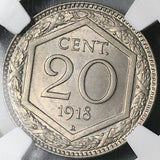 1918 NGC MS 64+ Italy 20 Centesimi Overstruck KM 28 Coin POP 1/4 (24112201C)