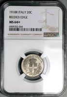 1918 NGC MS 64+ Italy 20 Centesimi Overstruck KM 28 Coin POP 1/4 (24112201C)