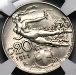 1921 NGC MS 63 Italy 20 Centesimi Flying Woman Mint State Rome Coin (25011901C)