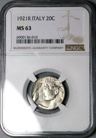 1921 NGC MS 63 Italy 20 Centesimi Flying Woman Mint State Rome Coin (25011901C)