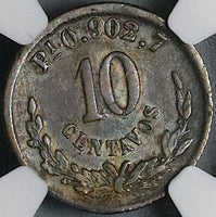 1870/69-Pi NGC VF 25 Mexico 10 Centavos RARE Potosi Mint Overdate Silver Coin POP 1/1 (24081301C)