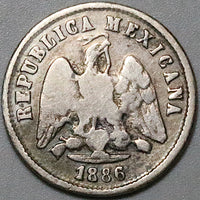 1886-Ga Mexico 10 Centavos Guadalajara Mint Eagle Snake Silver Coin (23062502R)