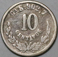 1886-Ga Mexico 10 Centavos Guadalajara Mint Eagle Snake Silver Coin (23062502R)