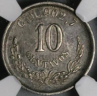 1889-Cn NGC XF Mexico 10 Centavos Culiacan Mint 42K Silver Coin POP 1/0 (24062101C)