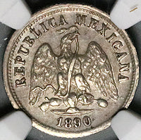 1890/80-Ca NGC AU 55 Mexico 10 Centavos Chihuahua Mint Overdate Silver Coin POP 1/2 (23092402C)