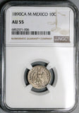 1890/80-Ca NGC AU 55 Mexico 10 Centavos Chihuahua Mint Overdate Silver Coin POP 1/2 (23092402C)