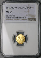 1845-Mo NGC MS 64 Mexico Gold 1/2 Escudo Mint State Coin POP 4/0 (24050503C)