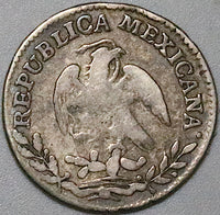 1826-Mo Mexico 1/2 Real Fine Cap Rays Silver Coin (24073101R)